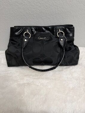 Coach Black Jacquard and Leather Tote